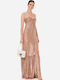 Καλοκαιρινό Maxi Βραδινό Φόρεμα με Βολάν Rose Gold