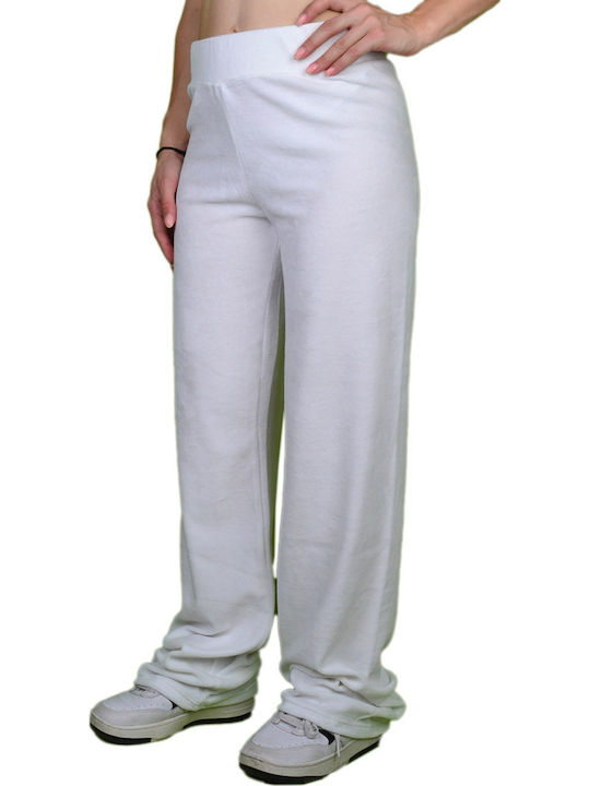 Paco & Co Hohe Taille Jogginghose Breit Samt White