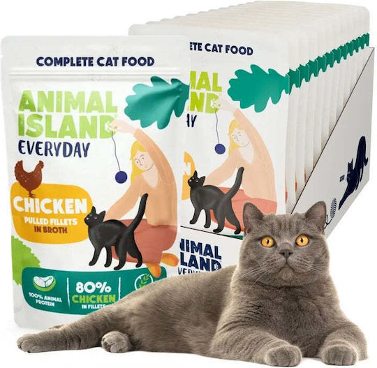 Animal Island Wet Food for Adult Cats in Pouches with Chicken Grain-Free & Gluten-Free 12x85gr