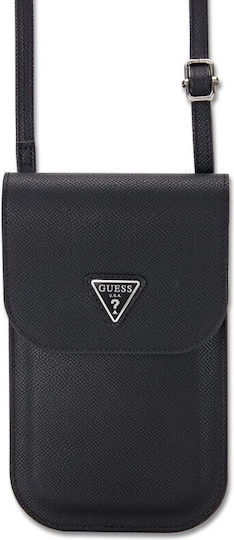 Черен калъф за телефон с триъгълно лого Guess Pu Grained