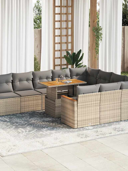 Garten- und Outdoor-Möbelsets 11 Stück Beige mi...