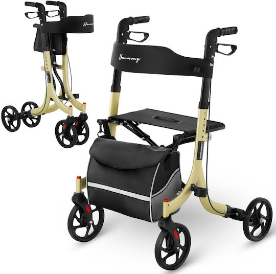 Gold Senioren-Rollator mit Sitz und Einkaufstasche, belastbar bis 136 kg