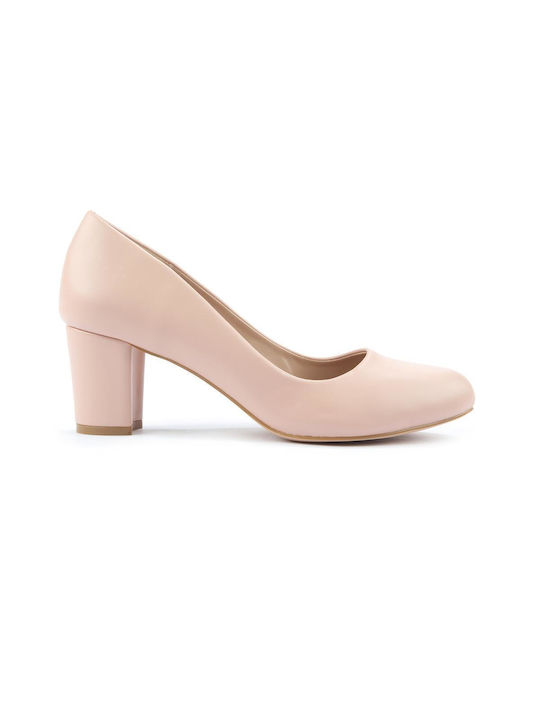 Fshoes Synthetic Leather Beige Heels