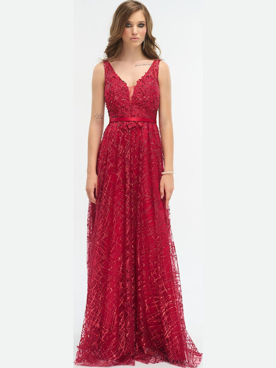 For You Fashion Satin Mit Spitze Kleid Hochzeit - Taufe Rot