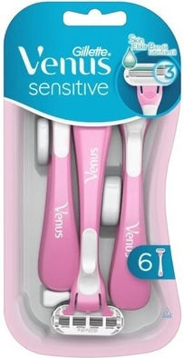 Venus Sensitive Ξυραφάκια Σώματος μιας Χρήσης με 3 Λεπίδες & Λιπαντική Ταινία για Ευαίσθητες Επιδερμίδες 6τμχ