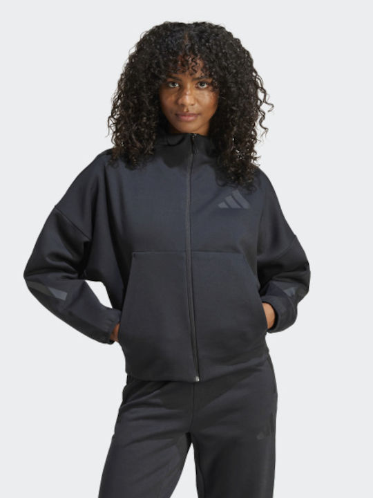 adidas Γυναικεία Ζακέτα Φούτερ με Κουκούλα Μαύρη JE7848