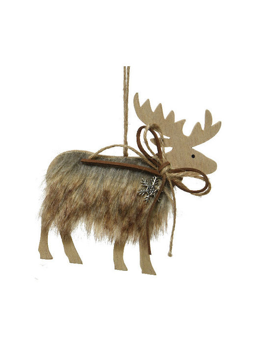 Hanging Reindeer Ornament Wooden Brown 11x13cm