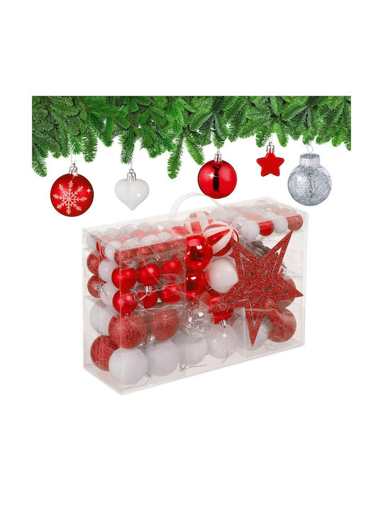 Ornament suspendat Glob Plastic Roșu Set 101buc