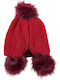 Pom Pom Beanie Γυναικείος Σκούφος Πλεκτός σε Μπορντό χρώμα