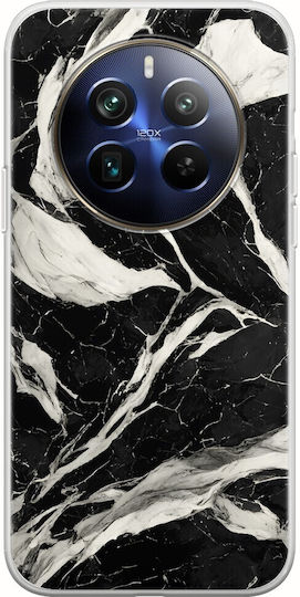 Cracked Marble Black White Realme 12+ 5g Flexible TPU Transparent Silicone