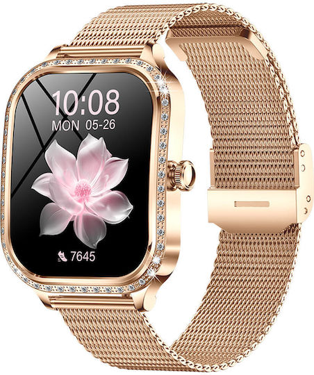 Microwear MK88 Smartwatch με Παλμογράφο (Gold Steel)
