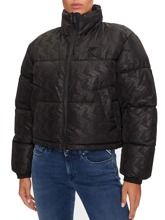 Crop Γυναικείο Puffer Μπουφάν για Χειμώνα Μαύρο