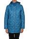 Μακρύ Γυναικείο Puffer Μπουφάν για Χειμώνα Blue Curacao