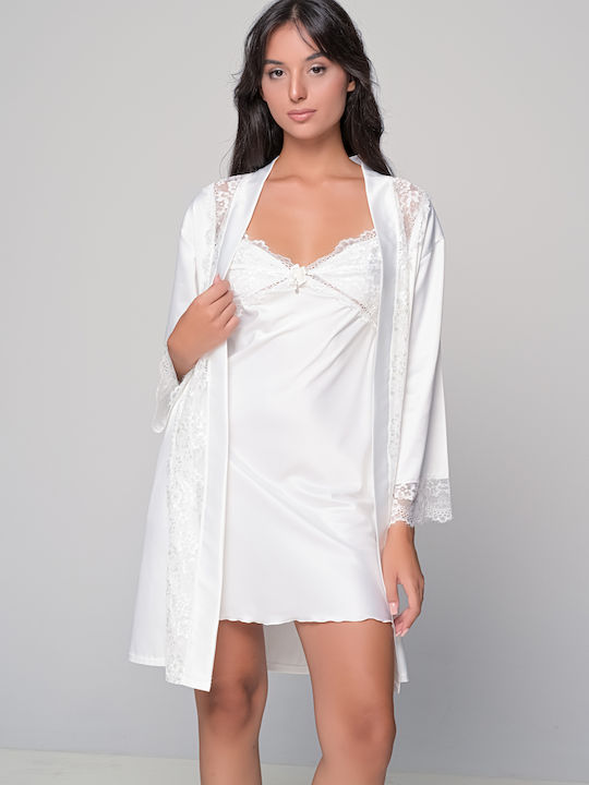 Milena by Paris Summer Bridal Women's Satin Robe with Nightdress