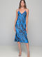 Milena by Paris Winter Satin Women's Nightdress with String Blue-black, Blue