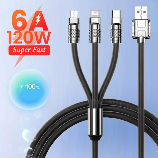 Încărcare Regular Cablu USB la Type-C / micro USB / Lightning cu mai multe porturi 6A Multicolor 1.2m (109453)