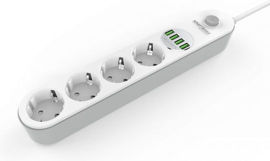 Kraft & Dele Bandă de alimentare 4 Prize cu 4 USB-A, Comutator și Cablu 2m