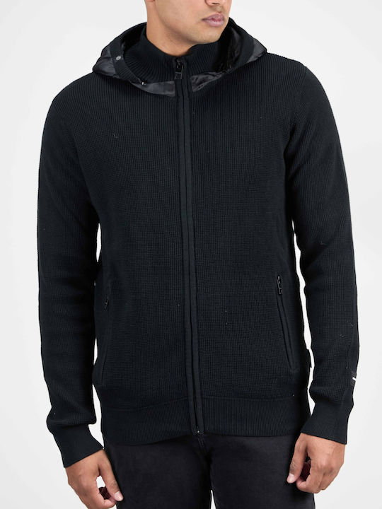 Indicode Men's Knitted Cardigan with Hood Black