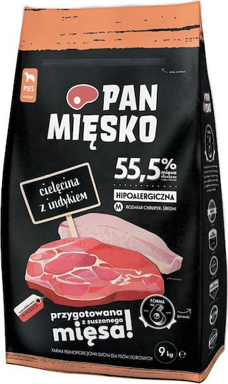 Pan Miesko 9kg Dry Food Gluten-Free for Adult Medium Breed Dogs with Turkey and Calf