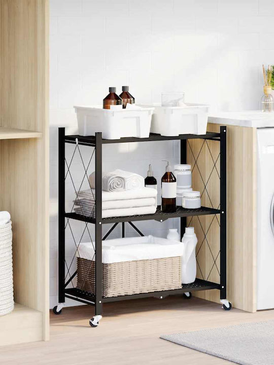vidaXL Τρόλεϊ Κουζίνας Μεταλλικό 3 Θέσεων Μαύρο 71x34x88cm