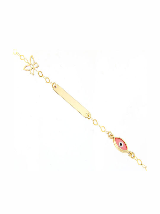 Ios Kids Bracelet ID from Gold 9K with Butterfly, Evil Eye & Stones