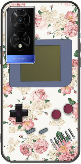 Floral Gameboy TCL 50 5G Black TPU Black Silicone