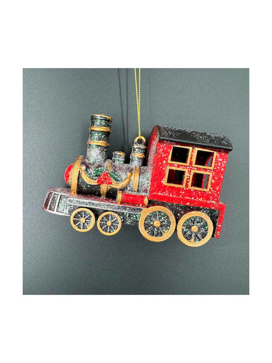 Hanging Train Ornament Plastic Red 10cm with Glitter