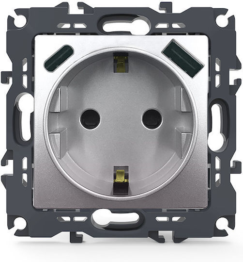 Aca Prime Единичен Мортис Електрически Контакт с 2 USB Порта Сребрист 10 Бройки