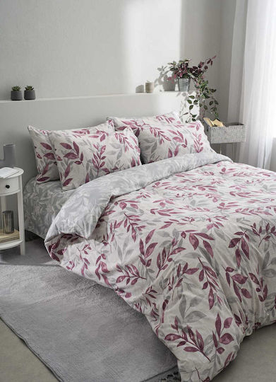 Vesta Home Cotton Duvet Cover Set 230x240cm Double With 2 Pillowcases Aspa Purple