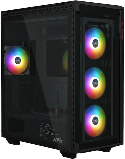 Adata Battlecruiser II Super Gaming Midi Tower Κουτί Υπολογιστή με Πλαϊνό Παράθυρο και RGB Φωτισμό Μαύρο