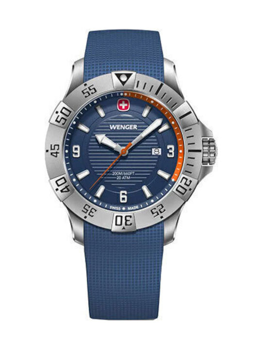 Wenger Herrenuhr Batterie mit Blau Kautschukarm...
