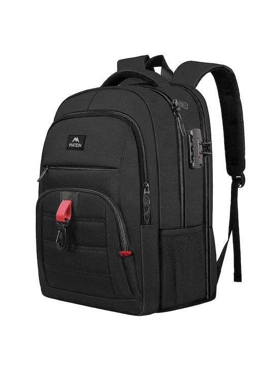 Matein Αδιάβροχη Τσάντα Πλάτης για Laptop 17.3" με Θύρα USB σε Μαύρο χρώμα 1425