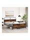 Double Wooden Brown Bed with Slats for Mattress 137x190cm
