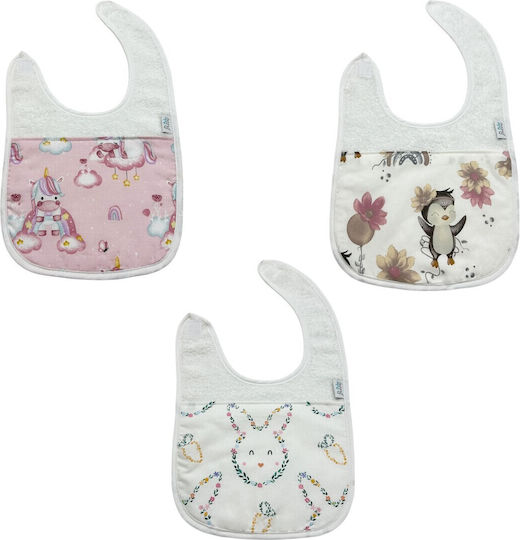 Bunny Bebe Bib from 100% Cotton with Hoop & Loop Fastener White 3pcs