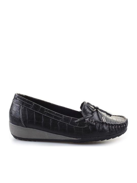 Fshoes Leather Women's Moccasins in Black Color
