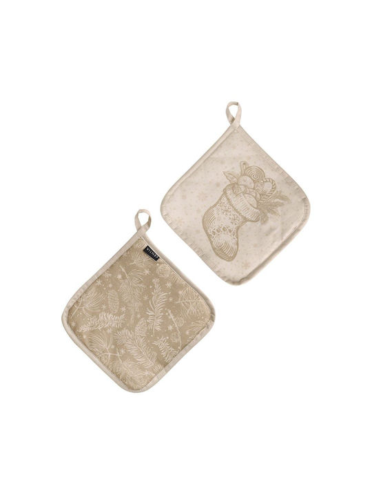 Kentia Snow Set Christmas Oven Mitts Fabric Beige L20xW20cm. 2pcs