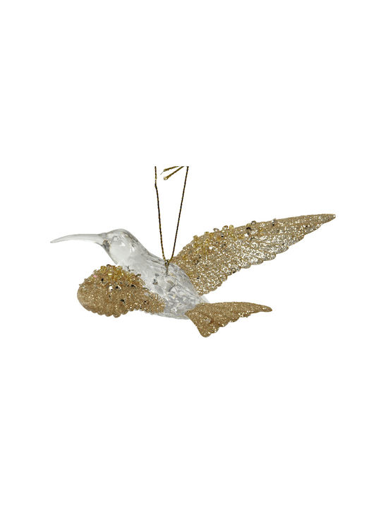 Hanging Bird Christmas Tree Ornament Gold 10.5x14cm with Glitter Plan 1