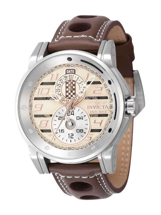 Invicta Racing Ceas Barbati 46mm Baterie Cu Curea Din Piele Maro