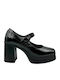 Heels With Platform Patent Leather With Strap & Chunky High Heel Black