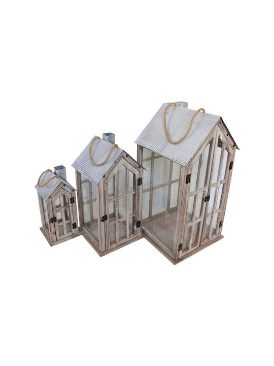 Pakketo Bearie Tabletop Metallic Lanterns Set Brown 31x31x60cm 3pcs