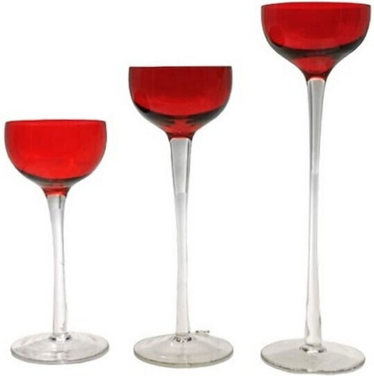 Karvounis Christmas Glass Red Candlestick 3pcs