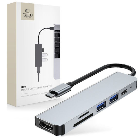 Tech-Protect V4 6in1 USB-C Docking Station με HDMI 4K PD Ethernet Γκρι