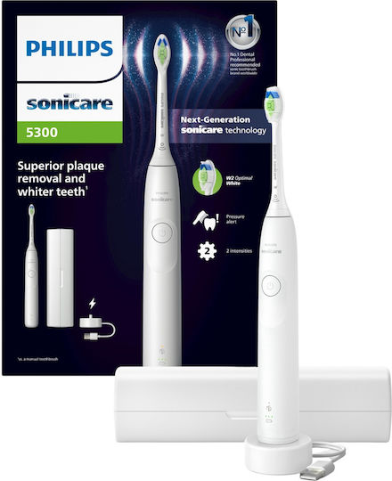Sonicare 5300 Електрическа четка за зъби с таймер за четкане и калъф за пътуване, Бяла