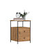 Wooden Bedside Table with Metal Legs Brown Oak 34x35.5x50cm