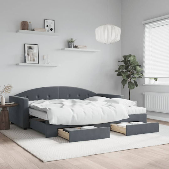 Sofa Bett Einzel mit Samt Grau mit Lattenrost für Matratzengröße 90x200cm