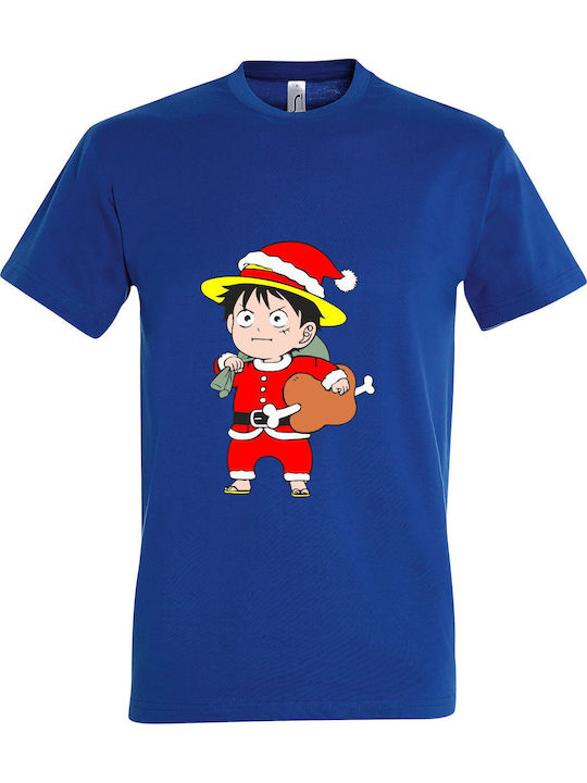 Kinder-T-Shirt Royal Blue Merry Christmas From Monkey D. Luffy One Piece