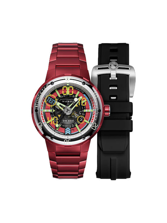 Nubeo Men's Watch 50mm Automatic with Red Metal...