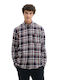 Long-sleeved Cotton Shirt Checked Navy Blue