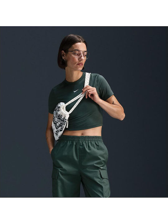 Nike Дамски Спортен Кроп Топ Къс Ръкав Зелен