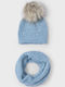 Hat Kids Beanie Set with Scarf Knitted Light Blue
